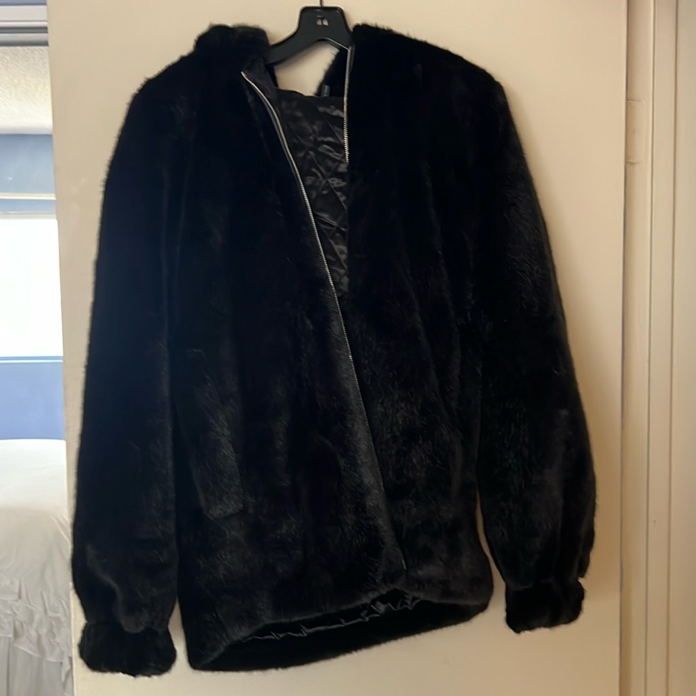 Helmut Lang Oversized FAUX Mink Bomber Black XS